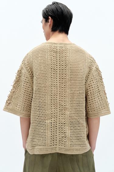 CROCHET SHIRT WITH KNOTS X FANGLU LIN - camel by Zara - Image 3