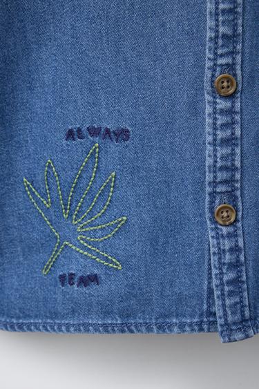DENIM SHIRT WITH EMBROIDERED PALM TREES - Blue by Zara - Image 3