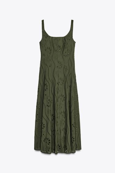 ROBE MIDI BRODERIES PERFORÉES - Kaki foncé de Zara - Image 5