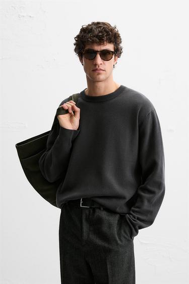 PULL STRUCTURÉ EN MÉLANGE DE COTON - Gris foncé de Zara