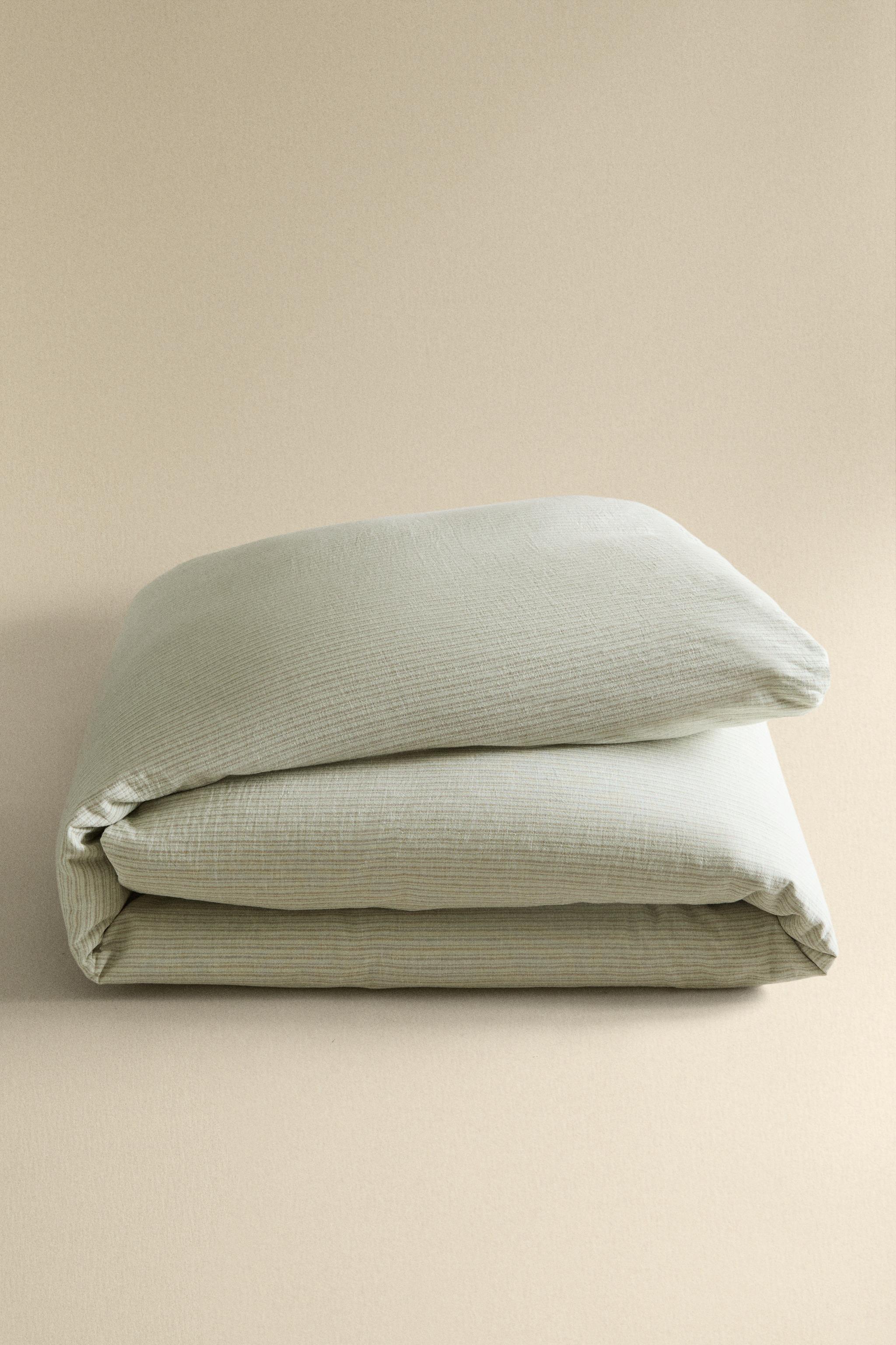 STRIPED LINEN AND COTTON DUVET COVER