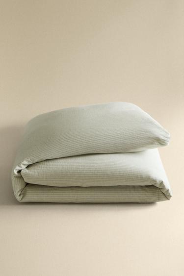 STRIPED LINEN AND COTTON DUVET COVER - Green by Zara - Image 4