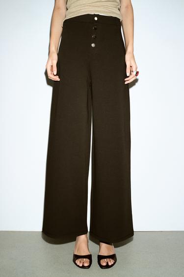 PANTALÓN RECTO BOTONES - Marrón oscuro de Zara