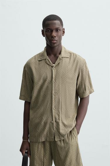 CAMISA JACQUARD GEOMÉTRICO - Caqui-claro da Zara