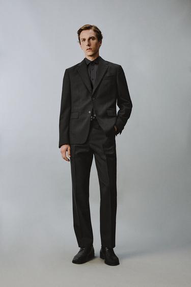Zara 100% WOOL REGULAR FIT SUIT PANTS - Anthracite Gray