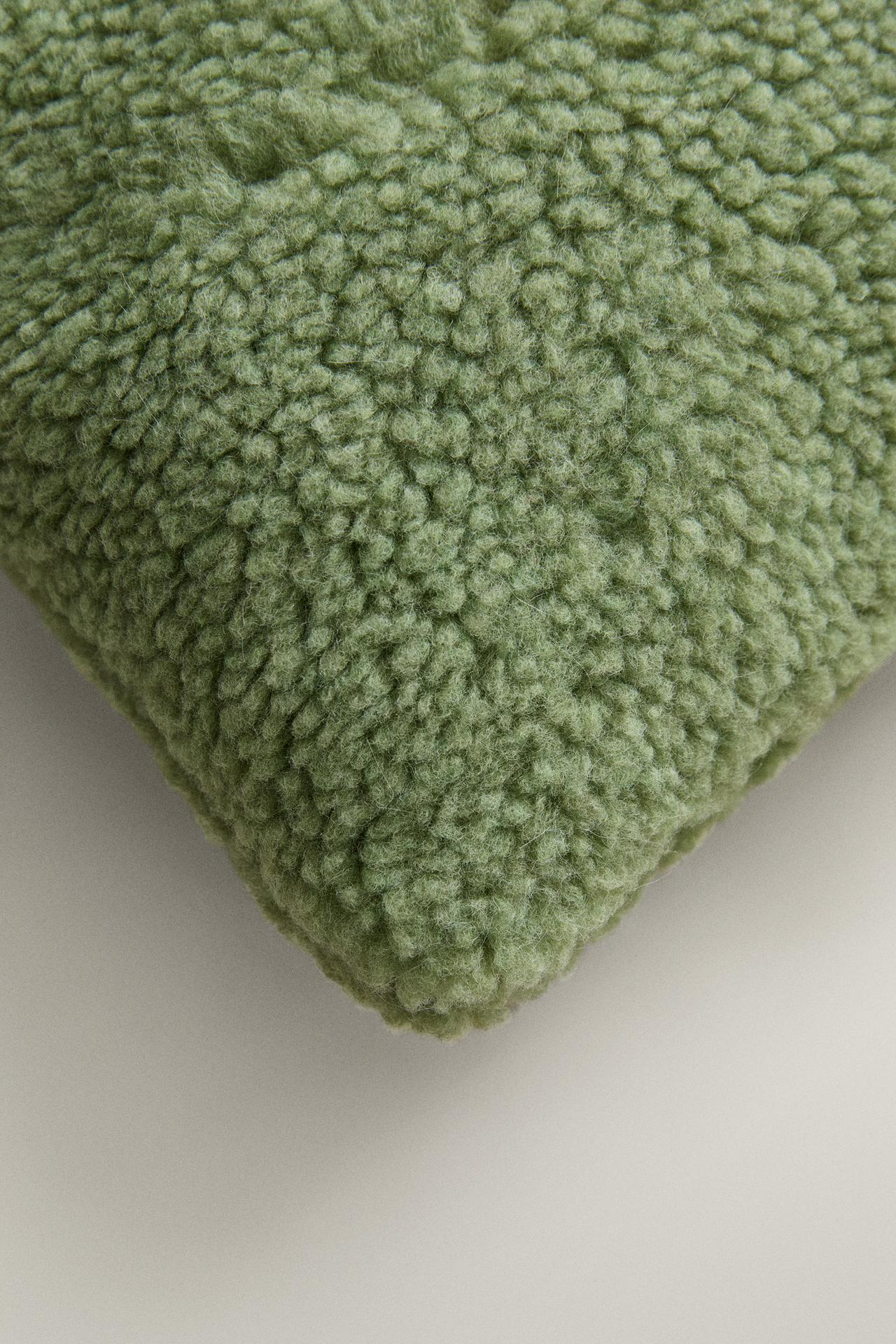 CHILDREN'S FAUX SHEARLING CUSHION WITH C — Light green