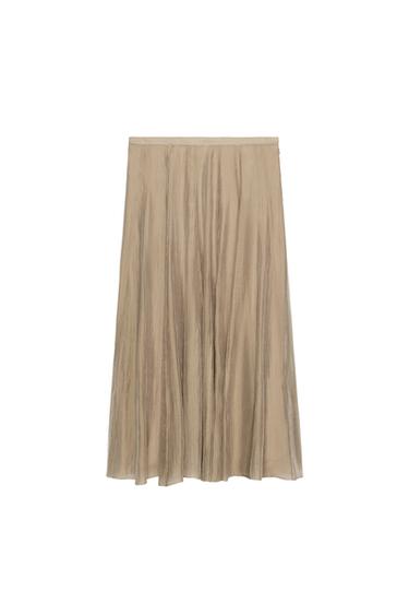 ZW COLLECTION CONTRAST FLOWING SKIRT - Brown / Taupe by Zara
