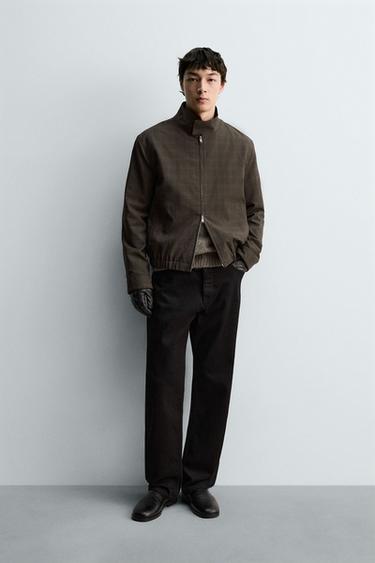 CHECK CROPPED FIT JACKET - Brown by Zara