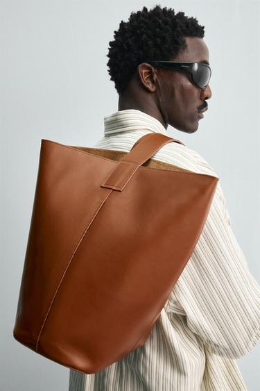 Zara LIMITED EDITION LEATHER SHOPPER BAG - Brown - Image 0