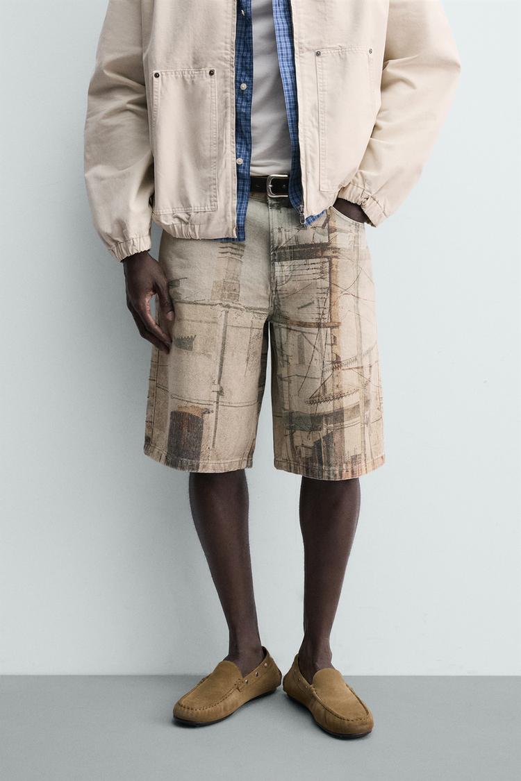 ZARA ABSTRACT PRINT BAGGY FIT BERMUDA SHORTS