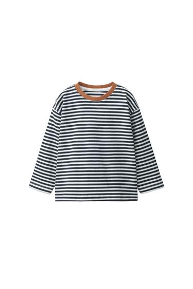 STRIPED CONTRAST COLLAR T-SHIRT - Black / White by Zara