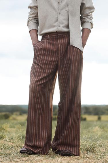 LIMITED EDITION STRIPED WIDE-LEG TROUSERS - brown/white by Zara