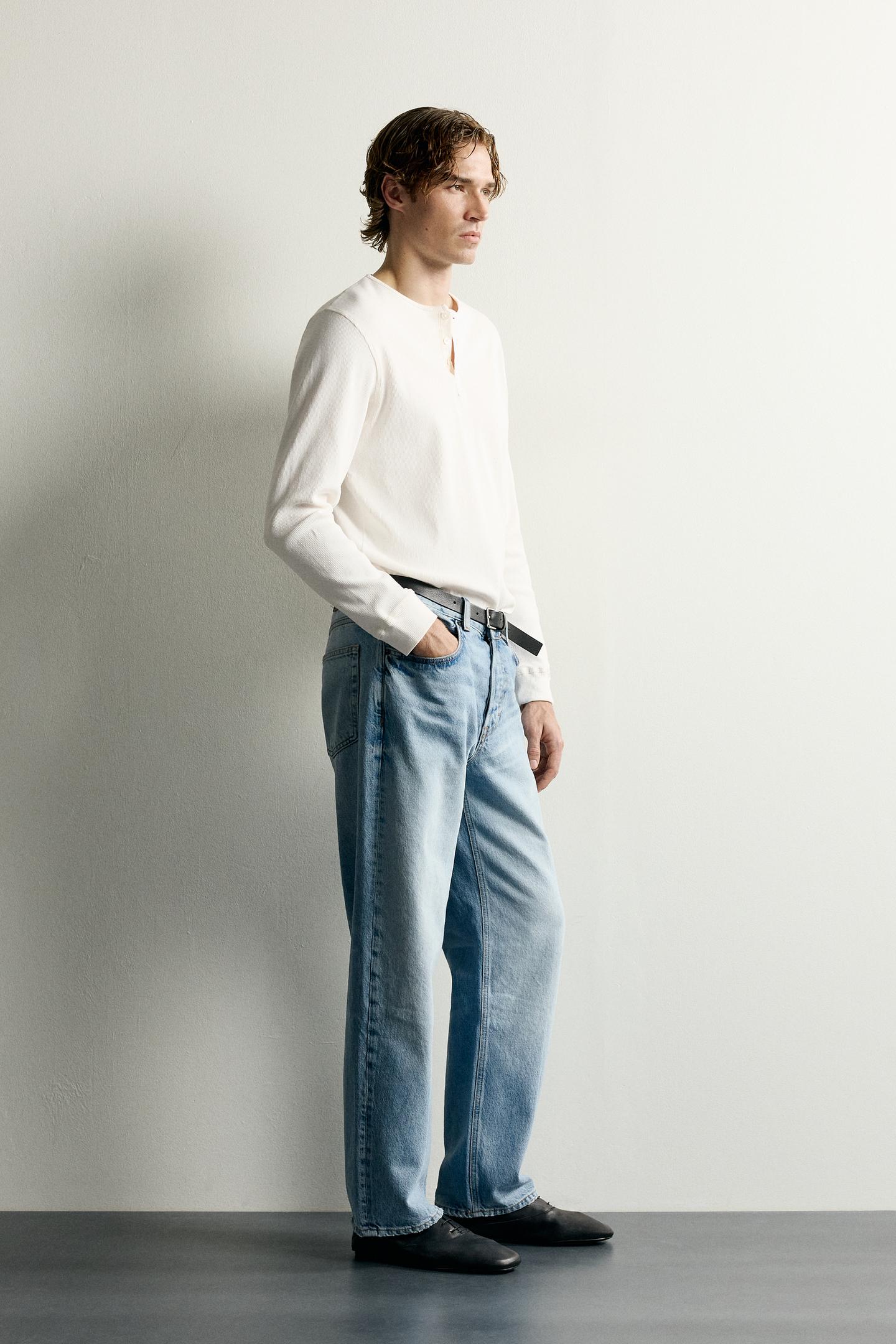 Мужская футболка Zara Long Sleeve Henley, цвет: Устричный белый — фото 4