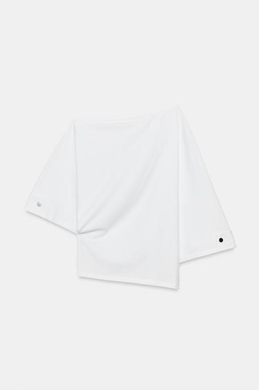 BOAT NECK T-SHIRT WITH BUTTONS - White by Zara
