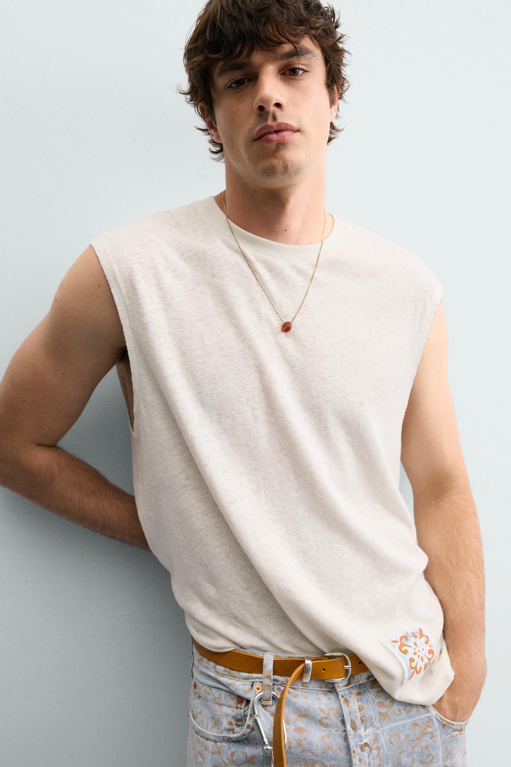 COTTON-LINEN PATCH TANK TOP