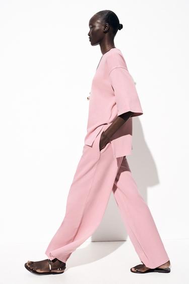 WASHED-EFFECT INTERLOCK TROUSERS - Dusty pink de Zara - Image 2