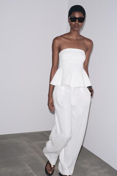 INTERLOCK PEPLUM TOP - White by Zara