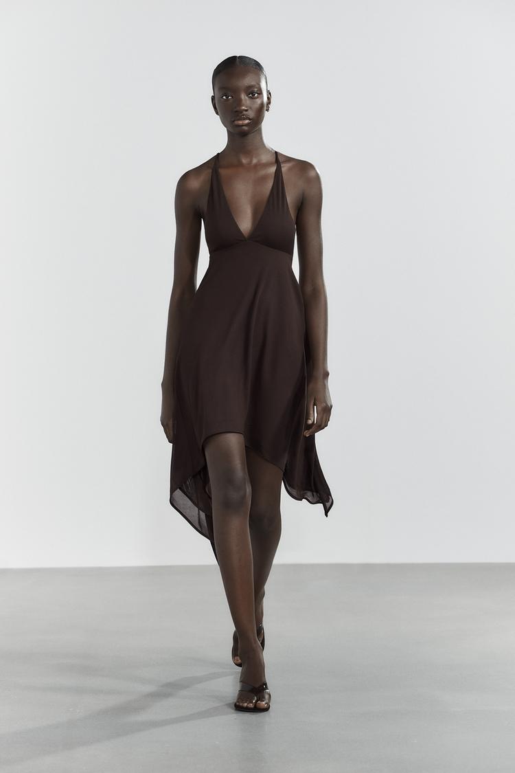アシンメトリー チュール ワンピース - チョコレート | ZARA Japan / 日本 