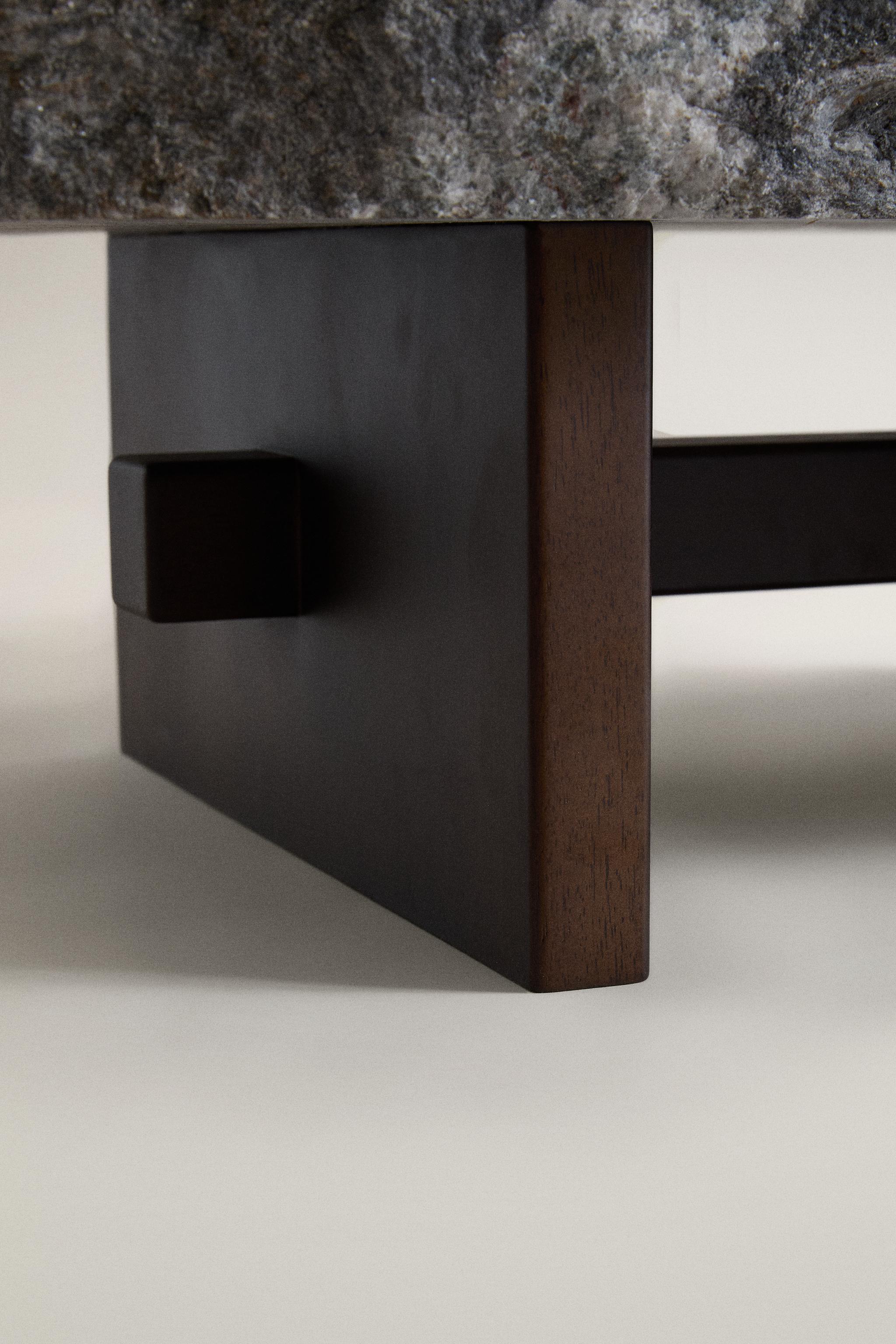 MARBLE AND WOOD COFFEE TABLE