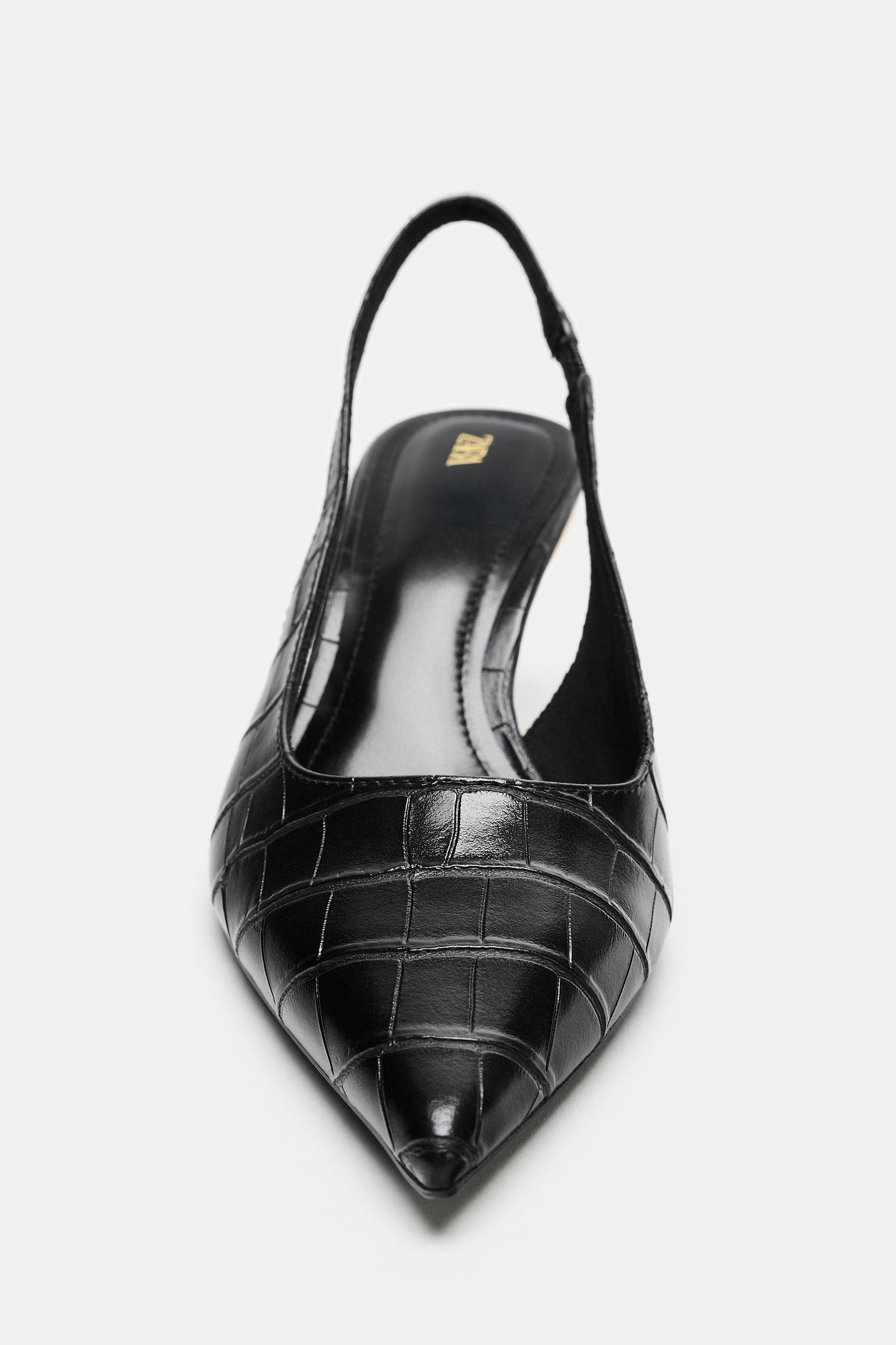 Женские туфли Zara Textured Slingback, цвет: Чёрный — фото 5