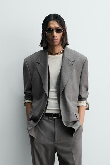 LIMITED EDITION STRIPED TEXTURED SUIT BLAZER - Grey by Zara
