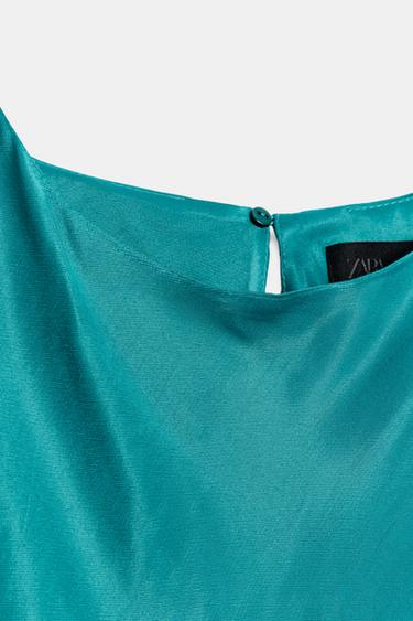 ROBE MI-LONGUE SATINÉE ASYMÉTRIQUE - Bleu canard de Zara - Image 8