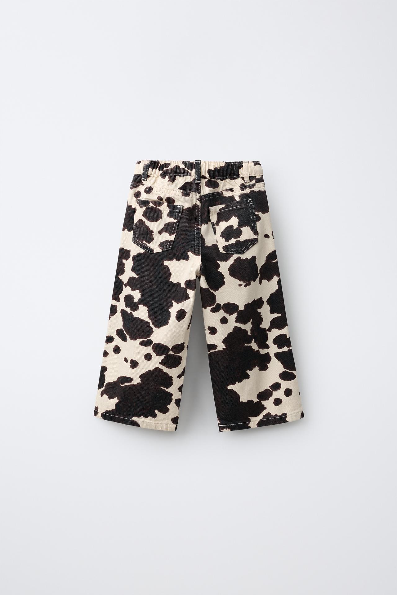 COW-PRINT TWILL WIDE-LEG PANTS — Ecru