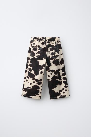 COW-PRINT TWILL WIDE-LEG PANTS — Ecru 2
