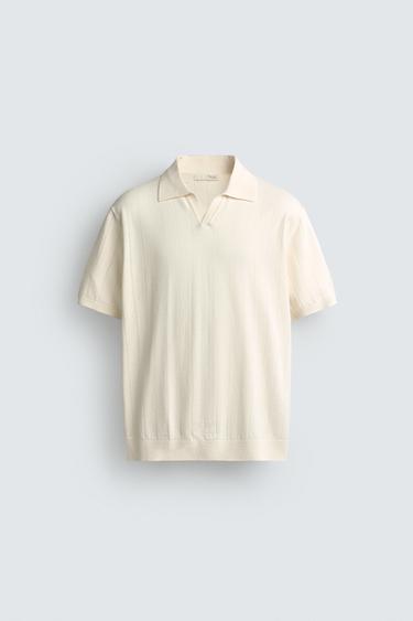 REGULAR FIT RIBBED KNIT POLO SHIRT - Ecru by Zara