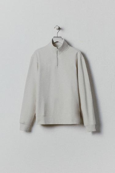 SUDADERA CUELLO CREMALLERA BÁSICA - Blanco roto de Zara