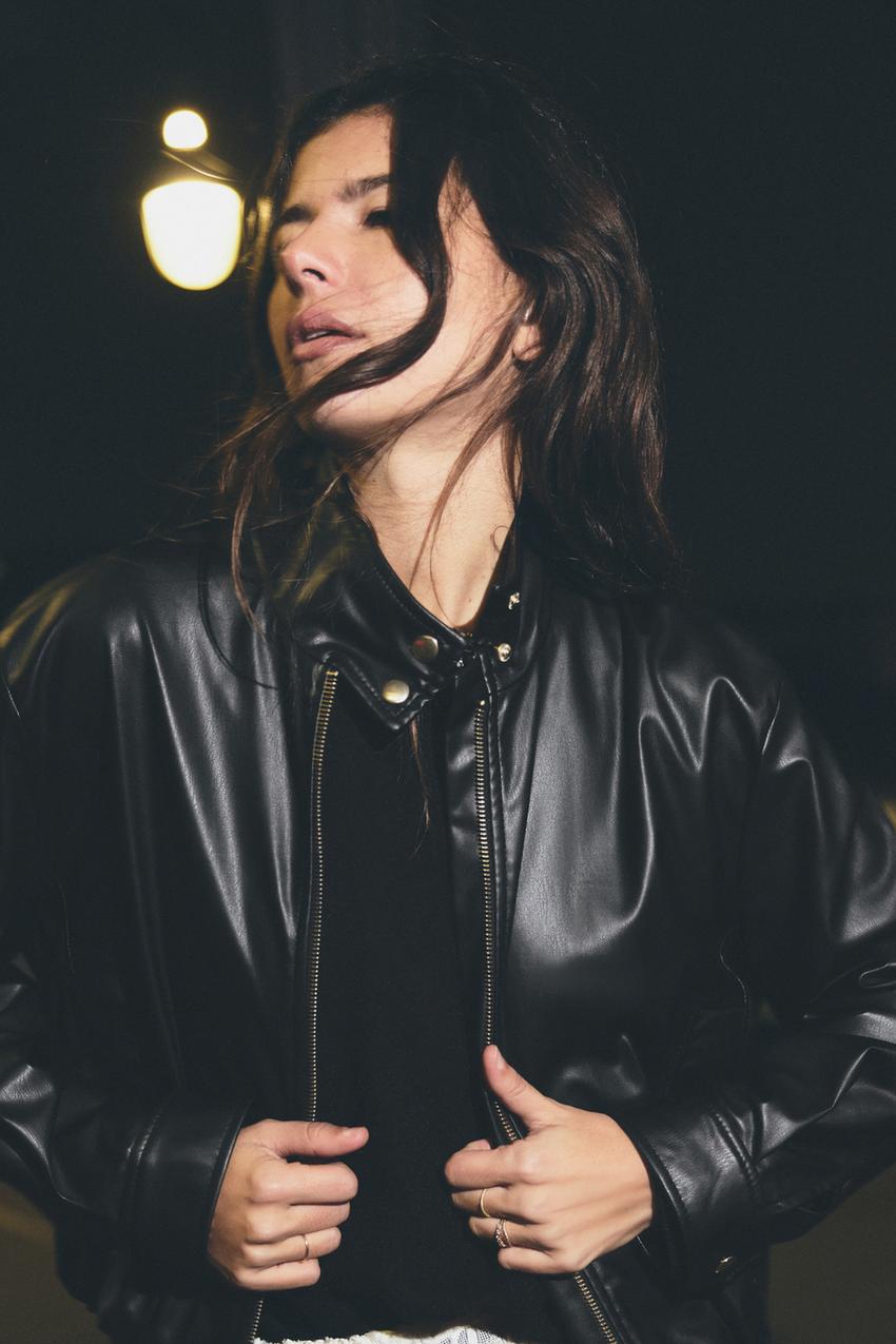 ハイネック フェイクレザー ジャケット - ブラック | ZARA Japan / 日本 