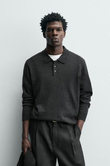 WOOL KNIT POLO SHIRT - Anthracite grey by Zara