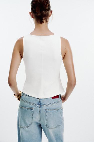 BUTTONED WAISTCOAT TOP - Oyster-white by Zara - Image 4