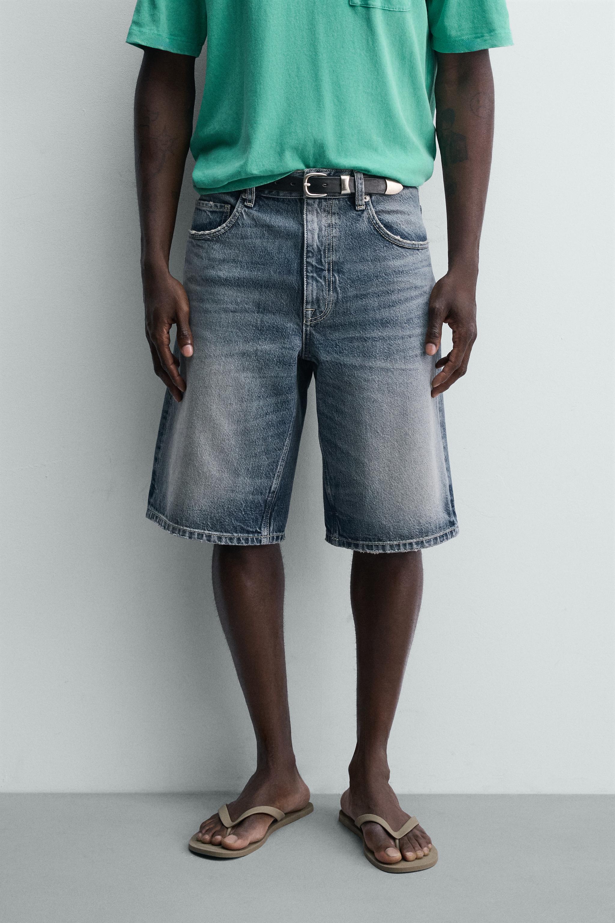 RELAXED FIT DENIM SHORTS — Blue