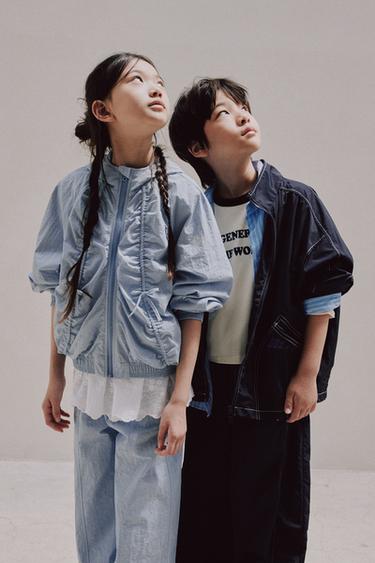 NYLON JACKET WITH SHIRRING AND BOWS - Light blue by Zara