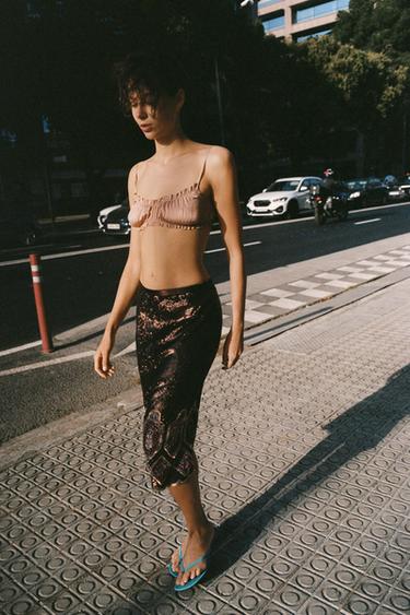 ЮБКА МИДИ С БИСЕРОМ — LIMITED EDITION — КОРИЧНЕВЫЙ от Zara