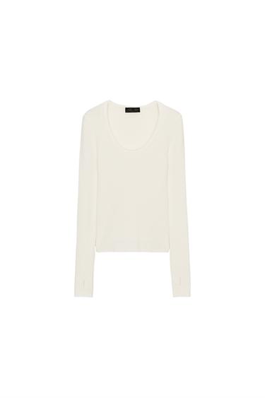 סוודר ריב מבד צמר - לבן של Zara