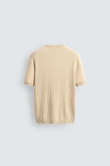 KNIT RIBBED HENLEY COTTON - LINEN T-SHIRT - Butter by Zara - Image 7