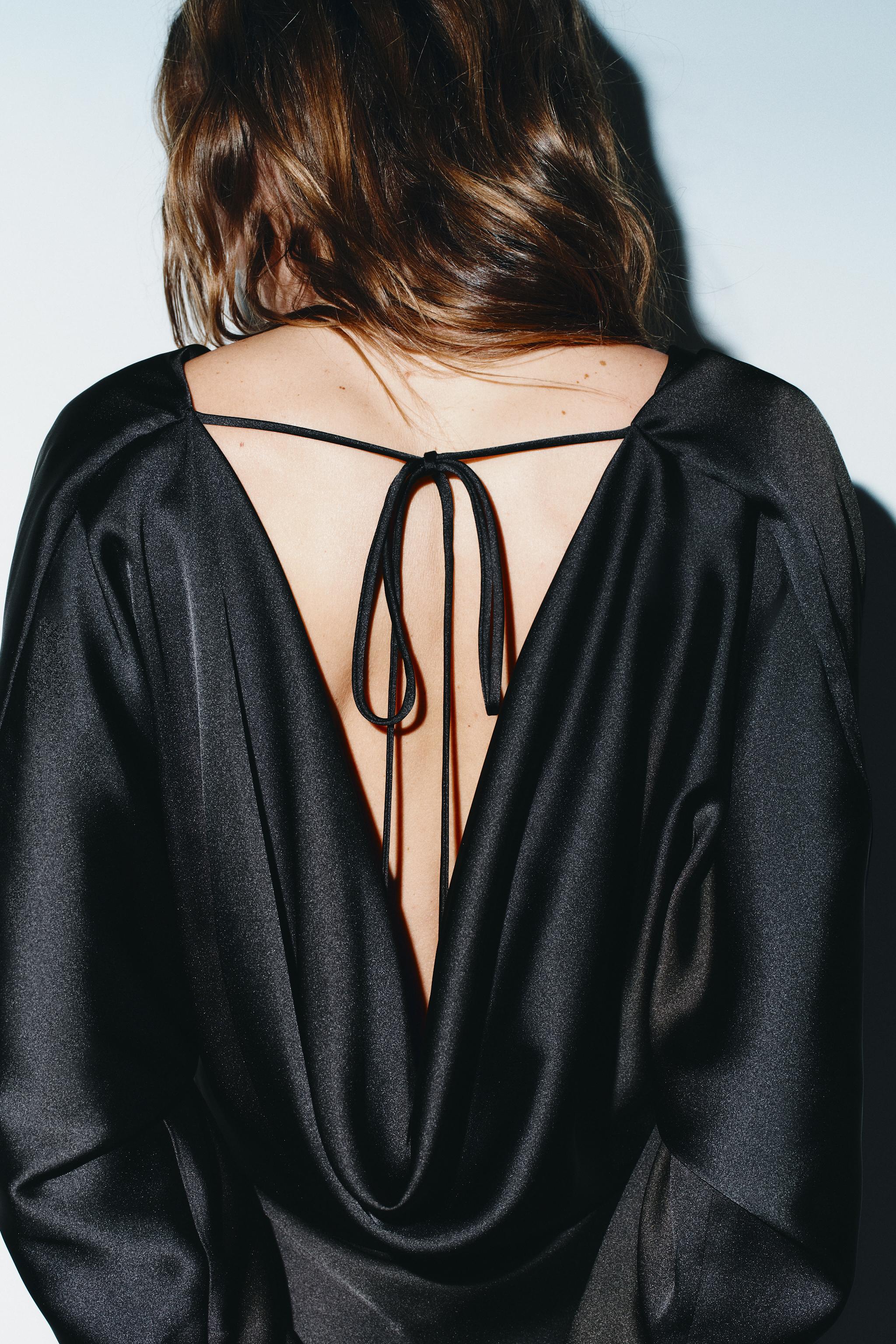 SATIN EFFECT FLOWY NECKLINE DRESS