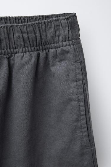 Zara WIDE LEG LINEN BLEND PANTS - Anthracite grey