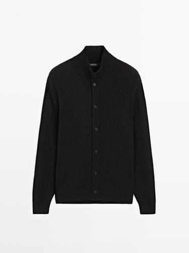 Cárdigan punto cuello subido mezcla algodón - Negro de Zara