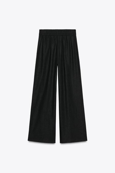 LINEN BLEND WIDE-LEG TROUSERS - Black de Zara - Image 4