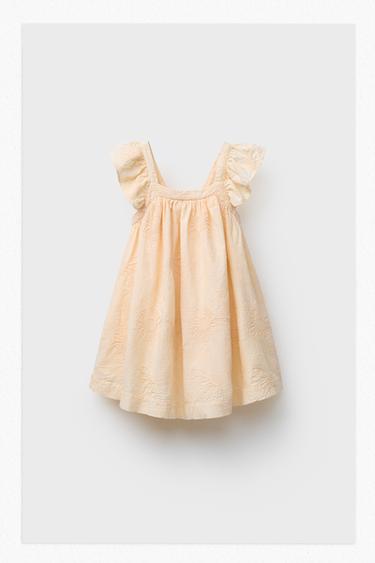 Zara FLORAL EMBROIDERED DRESS - Butter