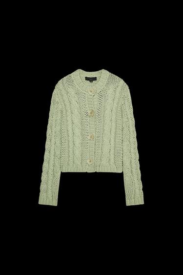 Zara KNIT JACKET WITH FLOWER BUTTONS - Light green - Image 0