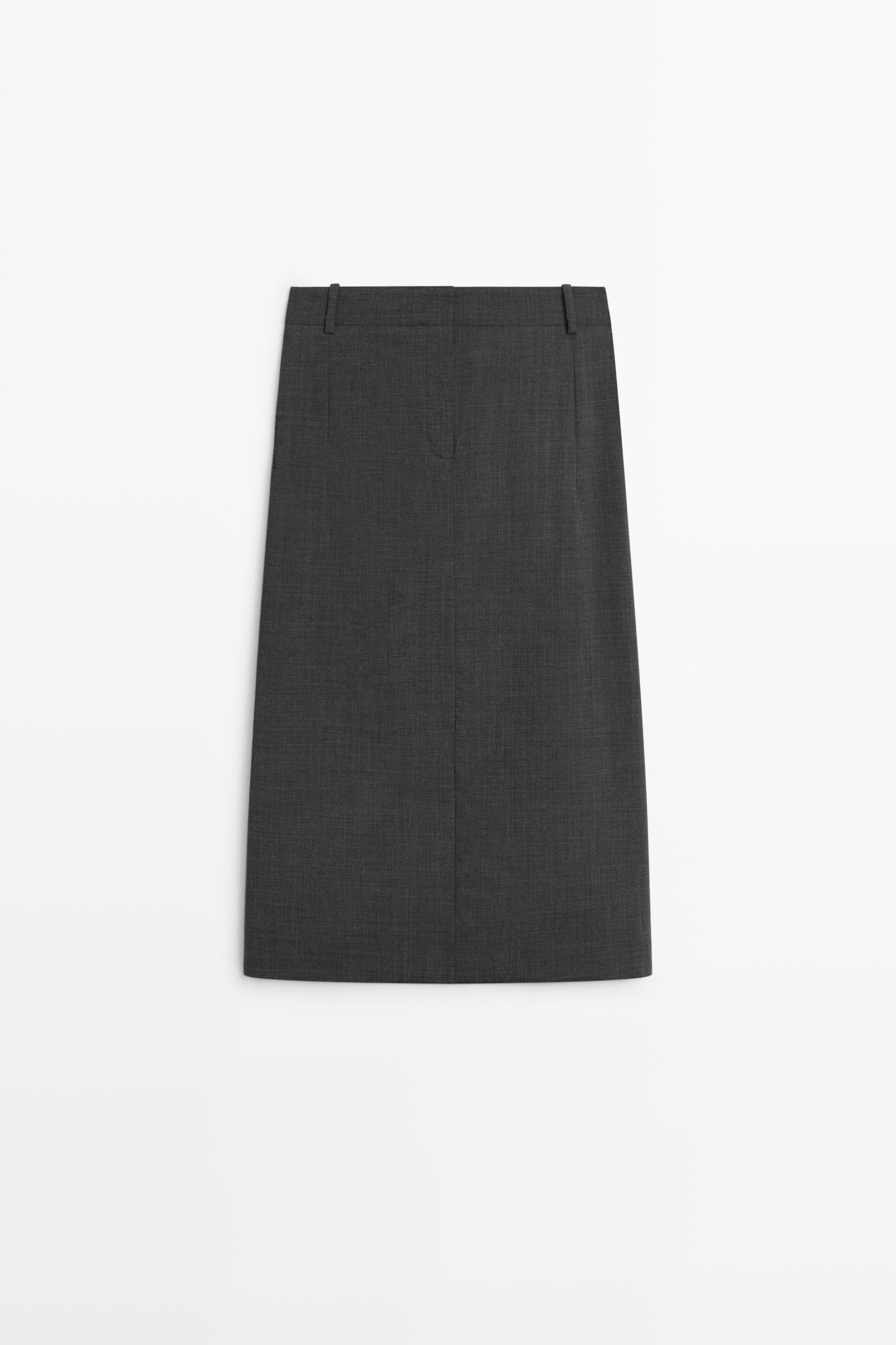 Straight wool-blend midi skirt