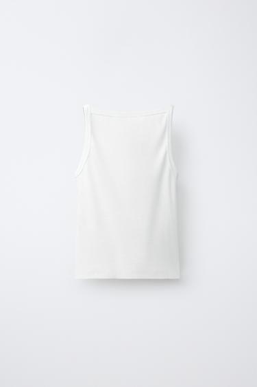 DÉBARDEUR CÔTELÉ À INSCRIPTION ET STRASS - Blanc de Zara - Image 1