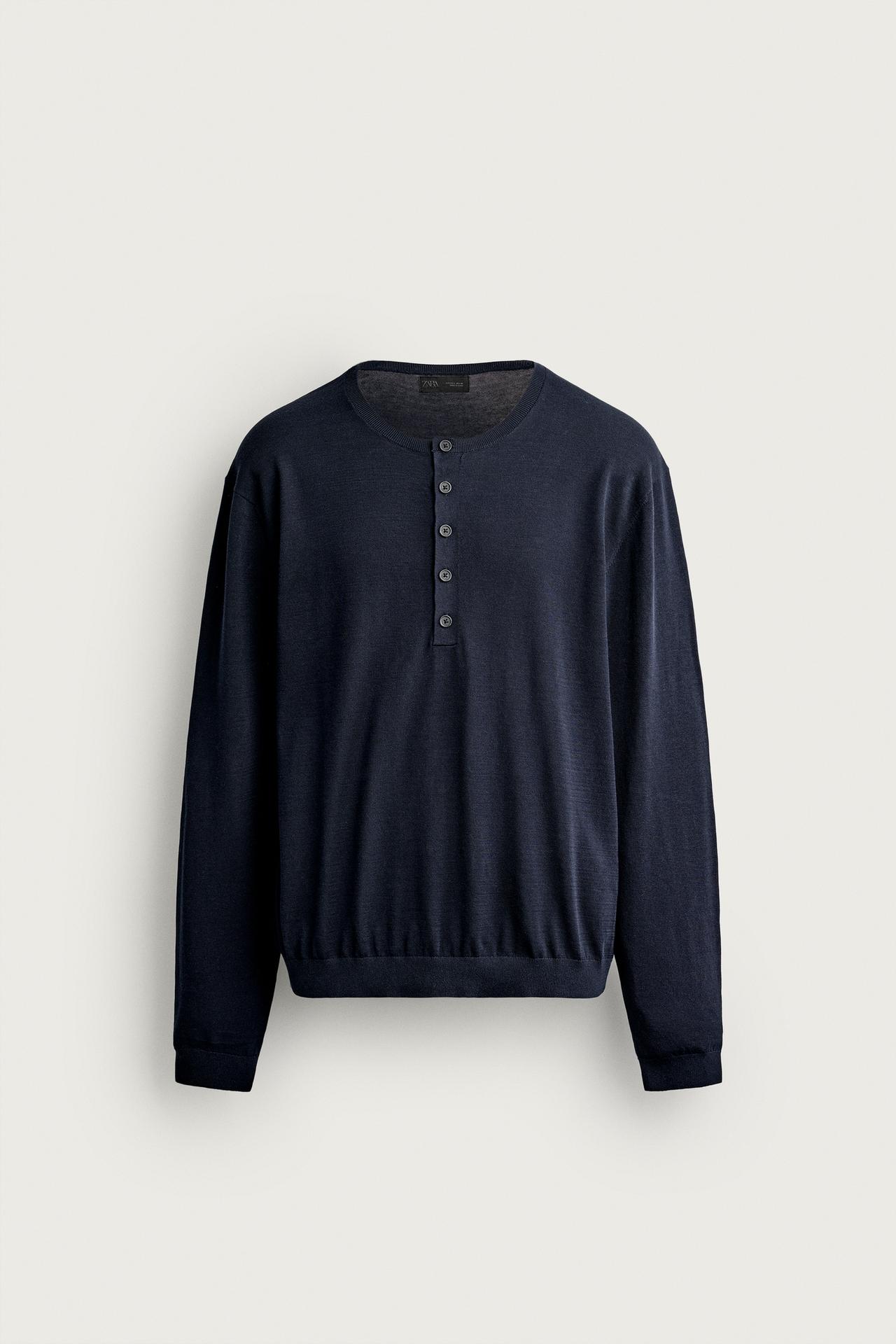 KNIT HENLEY T-SHIRT — Navy blue