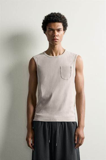 TANK TOP WITH POCKET - Grey by Zara