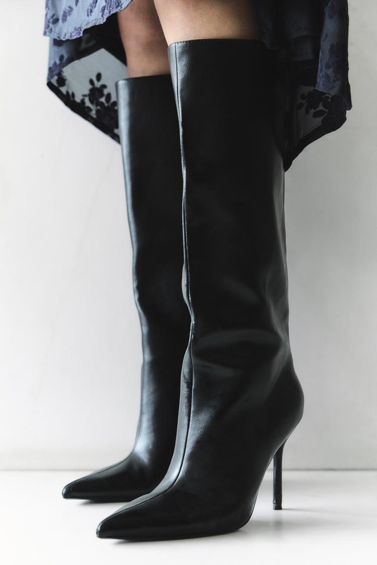 STITCHED DETAIL HEELED BOOTS Black ZARA South Africa
