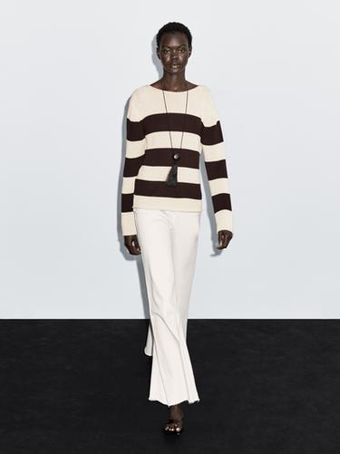 Zara 100% cotton striped knit sweater - Ecru